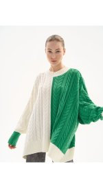 Двухцветный свитер в косичку Melle 4105