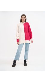 Двухцветный свитер в косичку Melle 4105